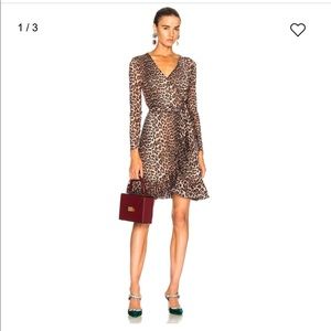 NWT Ganni Tilden Wrap Mesh Dress, Leopard,  L/8-10